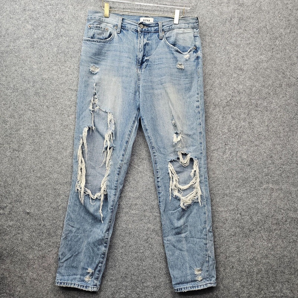 PISTOLA Y2K Boyfriend Jeans Women Blue Baggy Ripped Distressed Rock Grunge 32/29